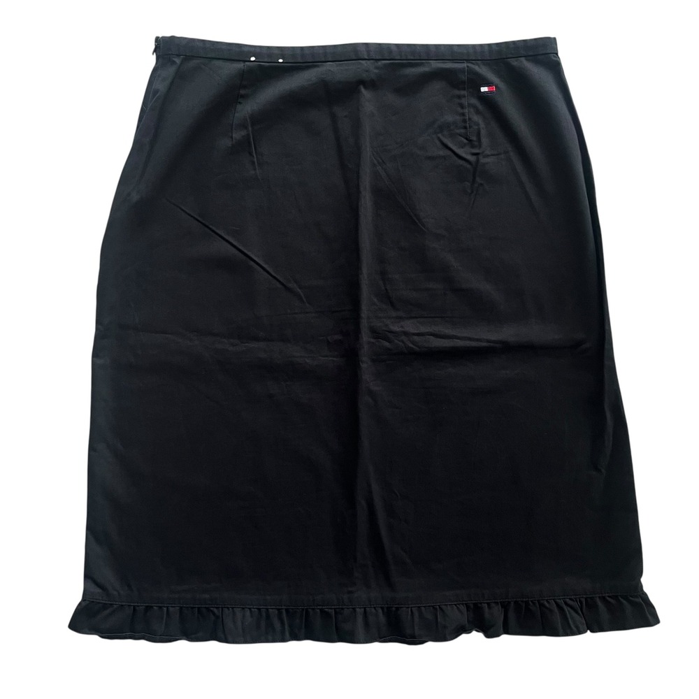 Tommy Hilfiger Womens 6 Black Cotton Knee Length Ruffle Hem Pencil Skirt Vintage